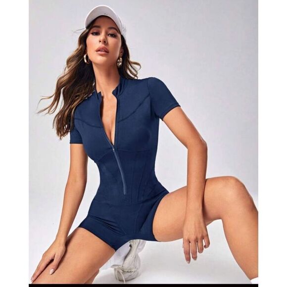 SHEIN Sport Studio Zip Up Sports Romper - Picture 1 of 7